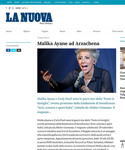 La Nuova Sardegna - Malika Ayane